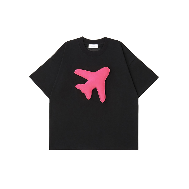 Cotton-filled 3D Airplane Graphic T-shirt 300GSM Heavyweight Fabric Oversized Crewneck Unisex Couples Matching Streetwear SQQZ PROJECT New Arrival