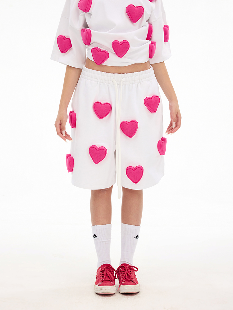 3D Multi Hearts Cotton Padding Sweatpants Shorts - Couples