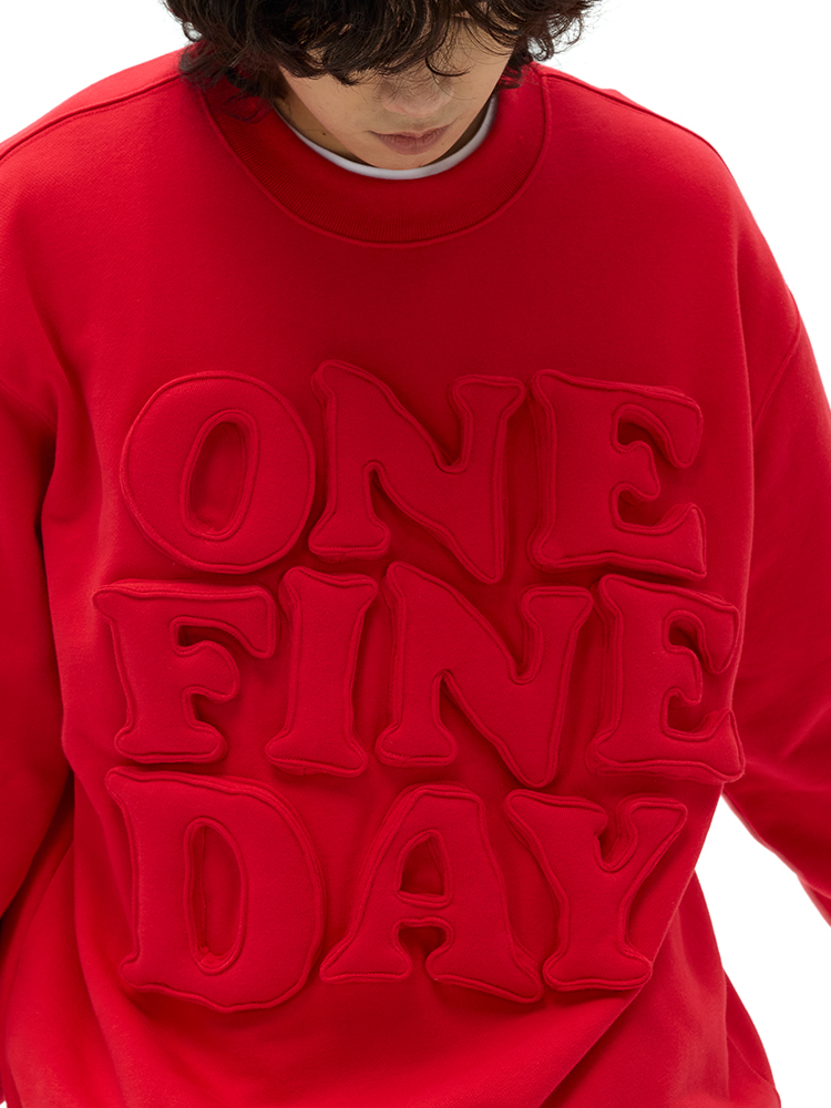 Cotton-filled 3D Raised Slogan Crewsweatshirt Embroidered Detail Oversized Fit Unisex Warm Streetwear Essential SQQZ PROJECT Original