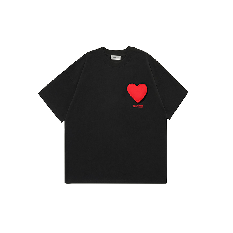3D Hearts Cotton Padding Oversized Crewneck Short Sleeve T-Shirt - Couples