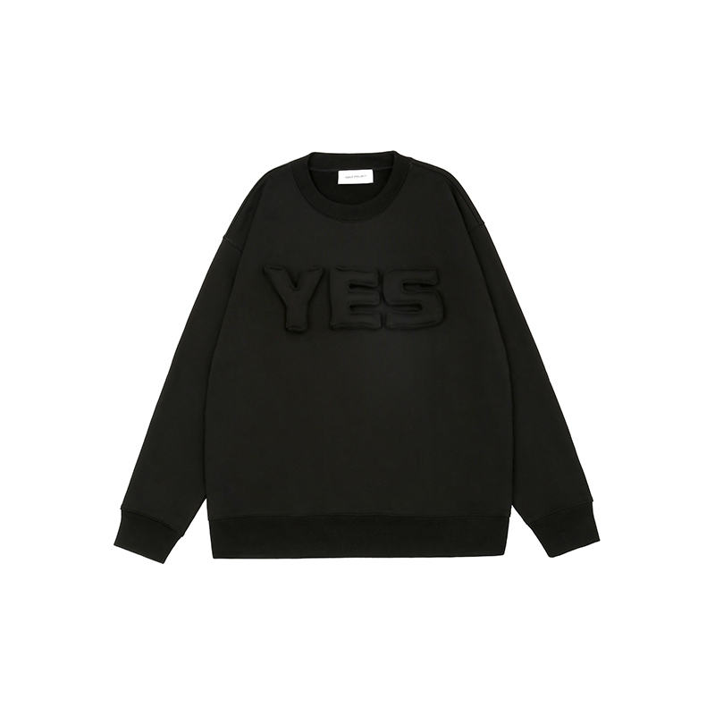 Cotton-filled 3D Raised YES Lettering Crewsweatshirt Bold Typography Oversized Fit Couples Matching Streetwear SQQZ PROJECT Original