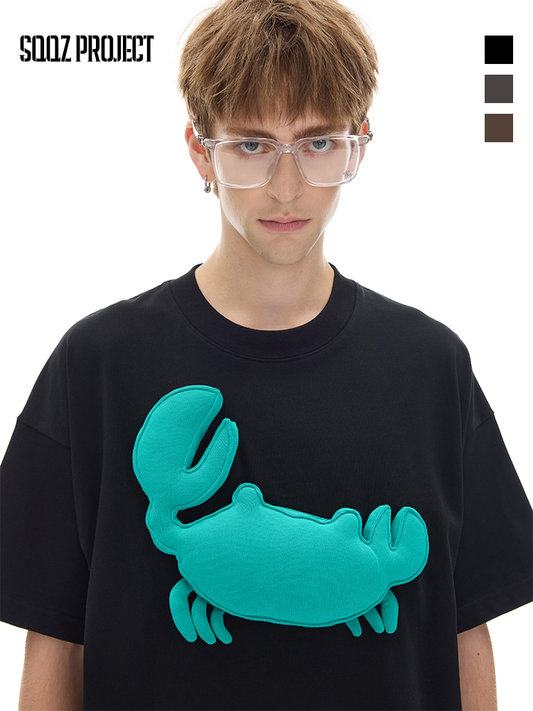 Cotton-filled 3D Crab Graphic T-shirt Hand-printed Design Crewneck Unisex Oversized Comfort Streetwear Top SQQZ PROJECT Original