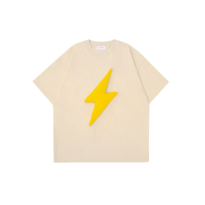 Cotton-filled 3D Raised Lightning Graphic T-shirt Hand-printed Design Crewneck Unisex Oversized Comfort Streetwear Top SQQZ PROJECT Original
