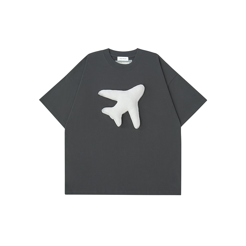 Cotton-filled 3D Airplane Graphic T-shirt 300GSM Heavyweight Fabric Oversized Crewneck Unisex Couples Matching Streetwear SQQZ PROJECT New Arrival