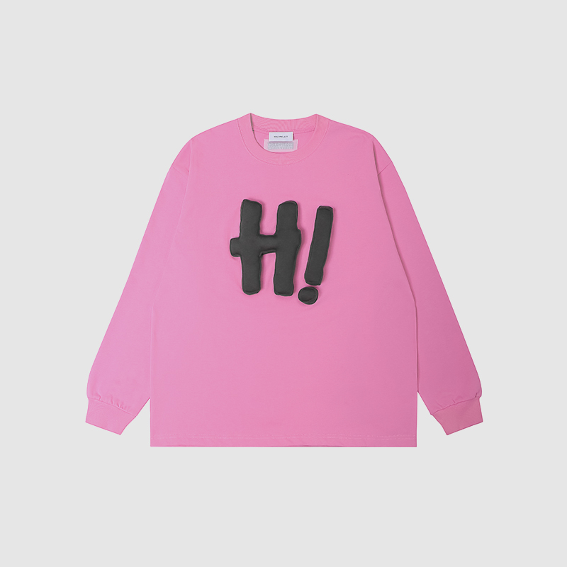 Cotton-filled 3D Raised HI Graphic Longsleeve T-shirt Hand-printed Design Oversized Unisex Comfort Streetwear Top SQQZ PROJECT Original