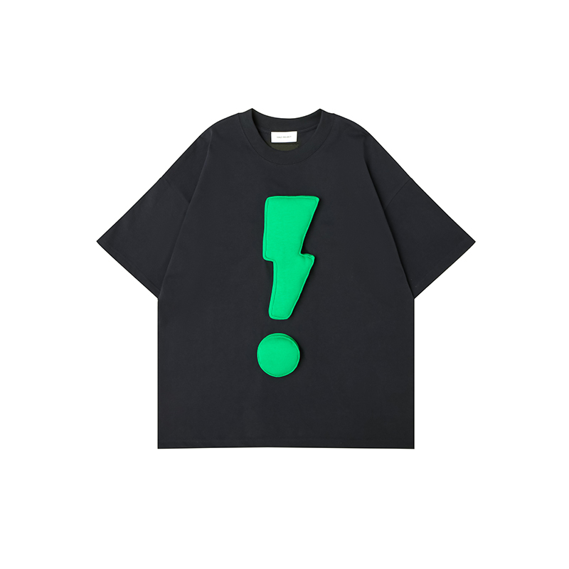 3D Lightning & Exclamation Cotton Padding Oversized Short Sleeve T-Shirt - Couples