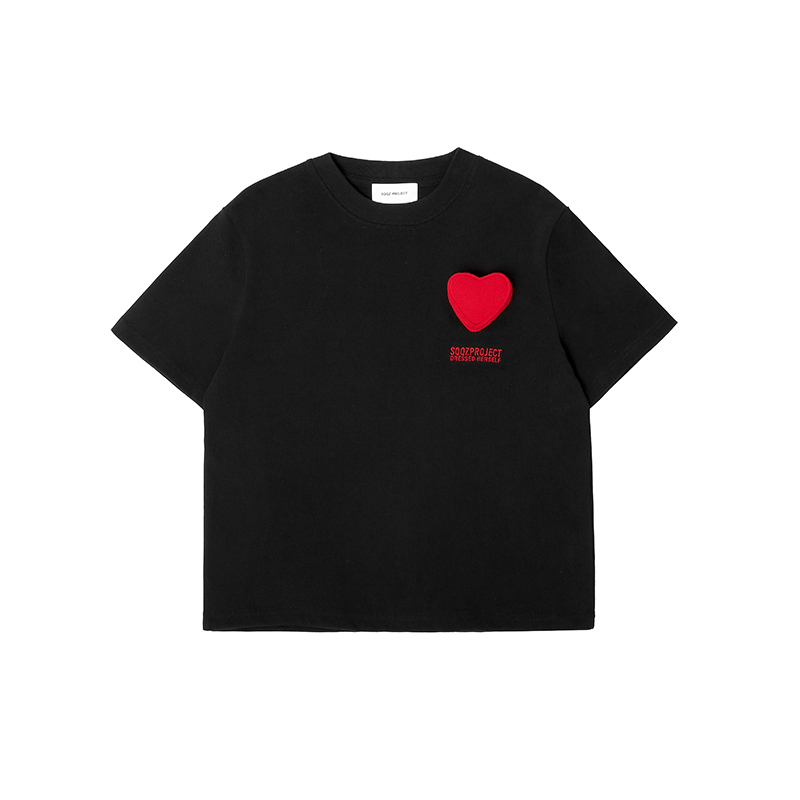Cotton-filled 3D Single Heart Graphic T-shirt Hand-printed Design Crewneck Kids Oversized Comfort Playwear Top SQQZ PROJECT Original