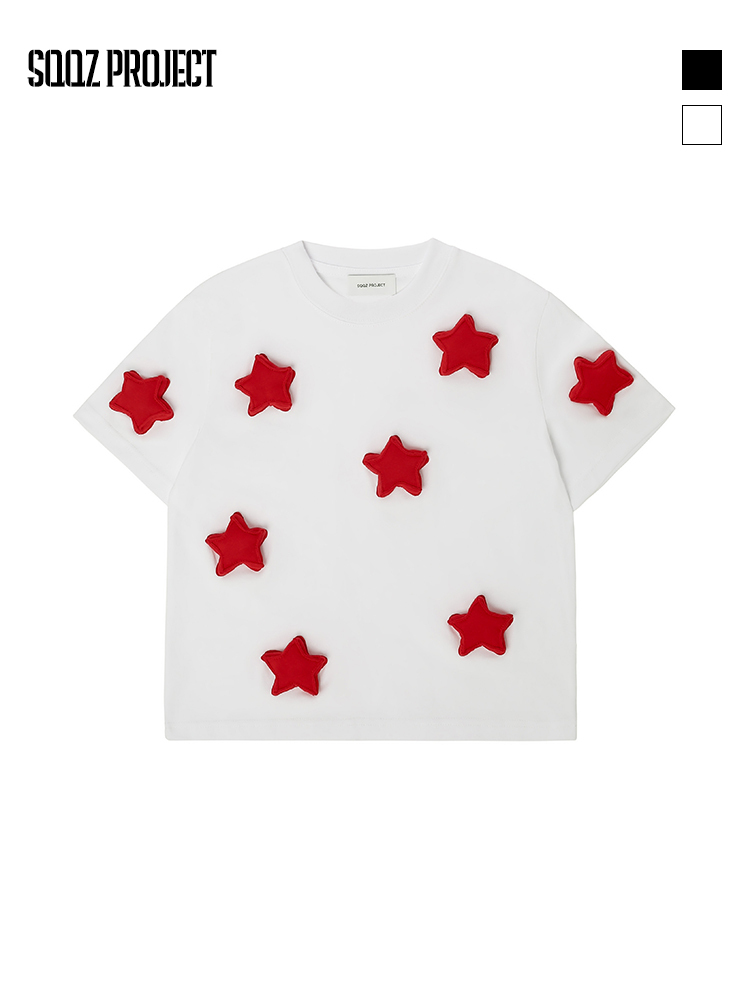 Cotton-filled 3D Allover Stars Graphic T-shirt Hand-printed Design Crewneck Kids Oversized Comfort Playwear Top SQQZ PROJECT Original