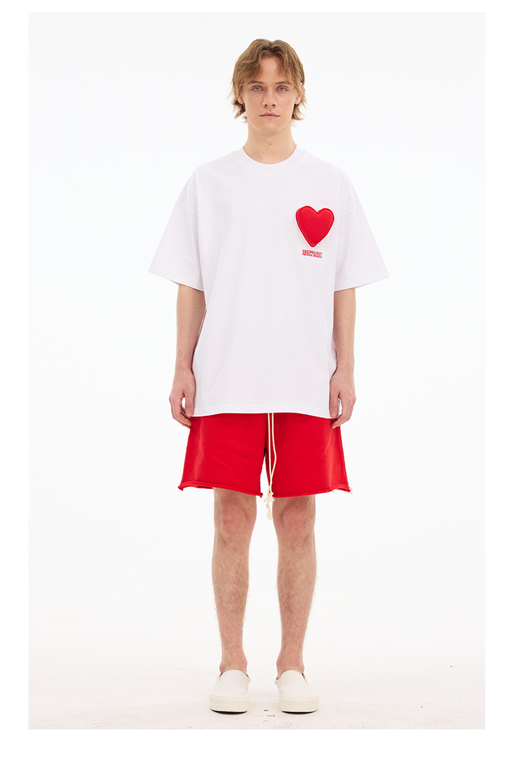 3D Hearts Cotton Padding Oversized Crewneck Short Sleeve T-Shirt - Couples