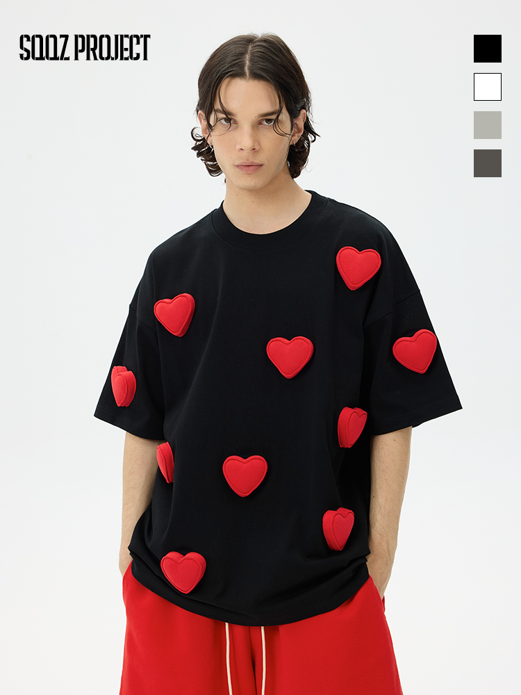 3D Embossed Heart Crewneck Heavyweight T-Shirt