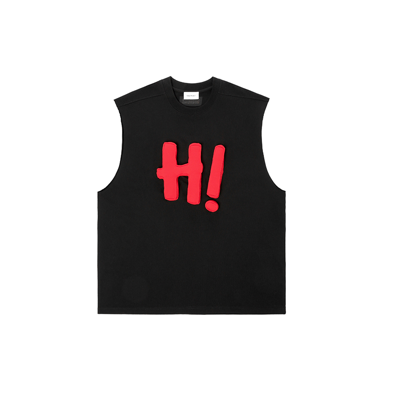 Cotton-filled 3D Raised H! Text Sleeveless Tank Hand-printed Design Unisex Oversized Comfort Streetwear Top SQQZ PROJECT Original