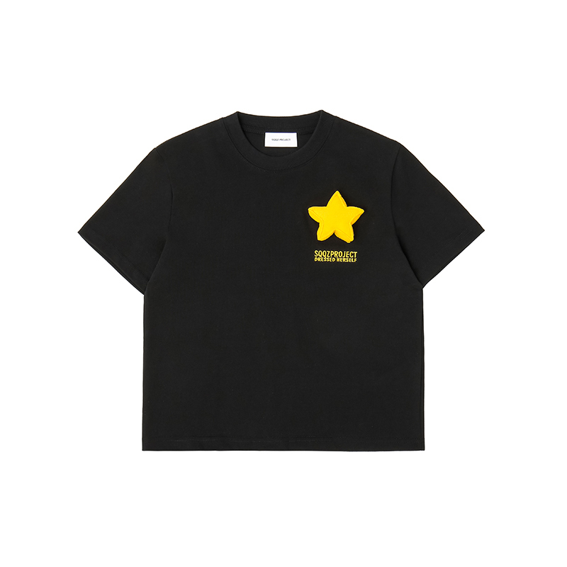 Cotton-filled 3D Single Star Graphic T-shirt Hand-printed Design Crewneck Kids Oversized Comfort Playwear Top SQQZ PROJECT Original