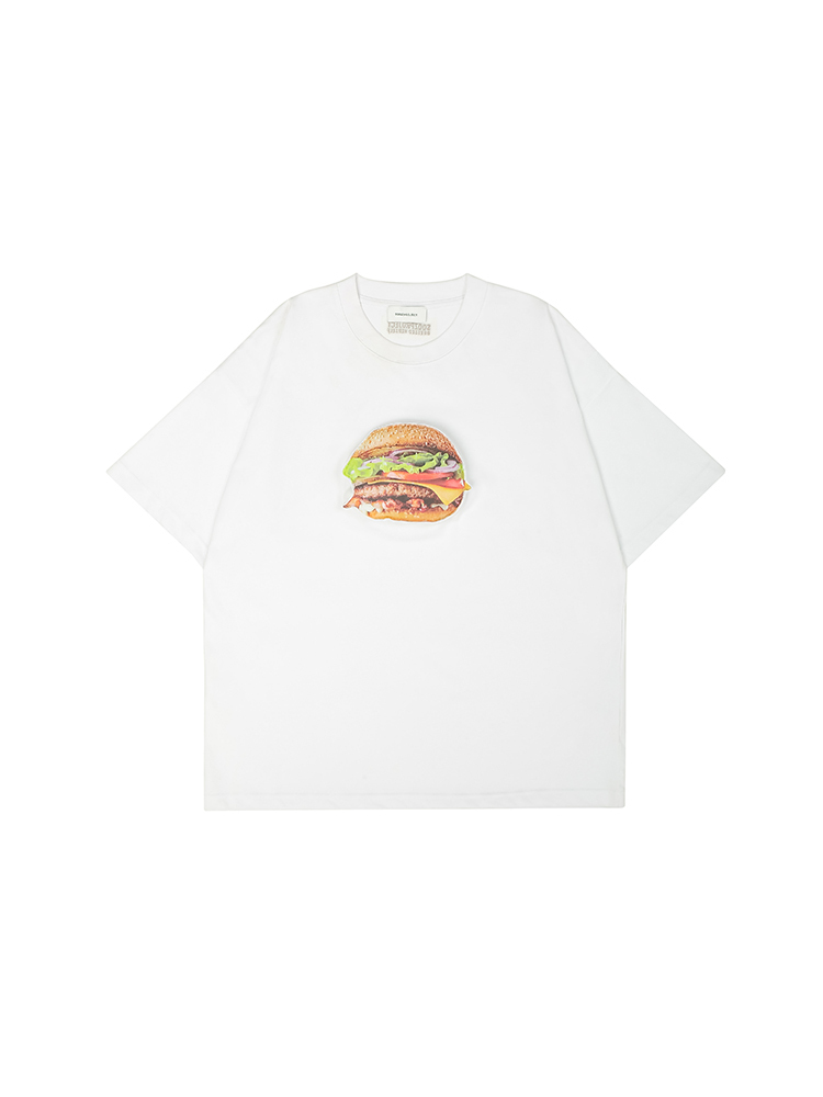 3D Burger Cotton Padding Oversized Crewneck Short Sleeve T-Shirt - Unisex
