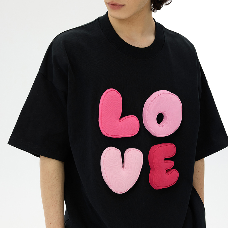 3D Letter "LOVE" Crewneck Heavyweight Oversized T-Shirt - Unisex