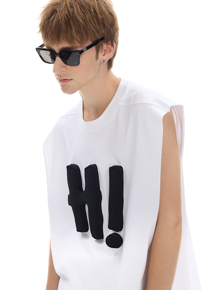 Cotton-filled 3D Raised H! Text Sleeveless Tank Hand-printed Design Unisex Oversized Comfort Streetwear Top SQQZ PROJECT Original