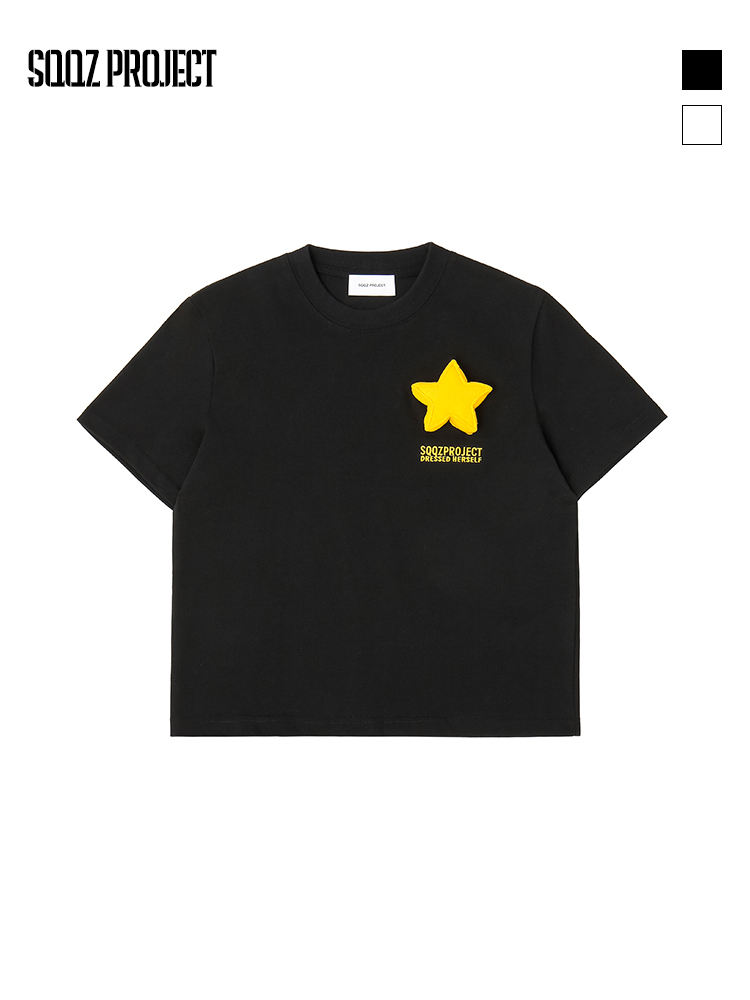 Cotton-filled 3D Single Star Graphic T-shirt Hand-printed Design Crewneck Kids Oversized Comfort Playwear Top SQQZ PROJECT Original