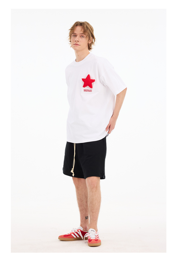 3D Star Cotton Padding Oversized Short Sleeve T-Shirt - Couples