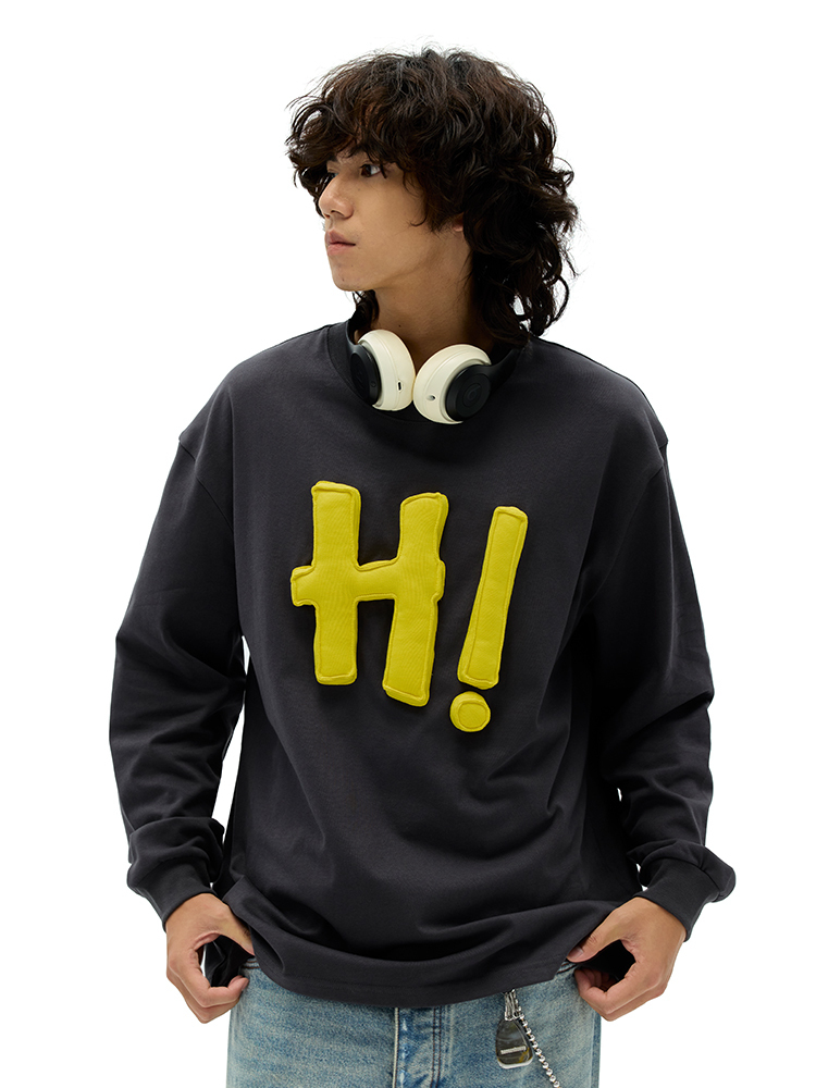 Cotton-filled 3D Raised HI Graphic Longsleeve T-shirt Hand-printed Design Oversized Unisex Comfort Streetwear Top SQQZ PROJECT Original