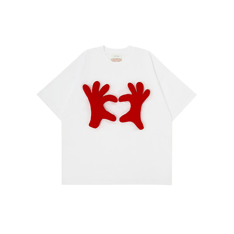 Cotton-filled 3D Raised Hand Gesture Graphic T-shirt Hand-printed Design Crewneck Unisex Oversized Comfort Streetwear Top SQQZ PROJECT Original
