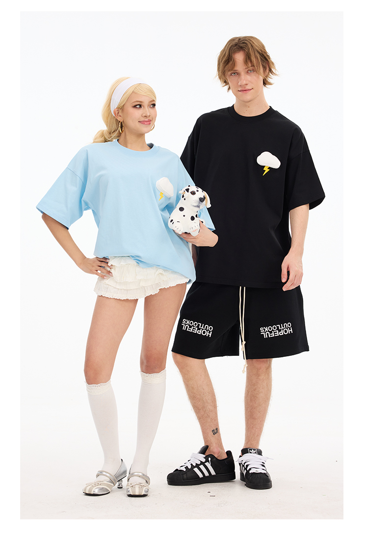 3D Cloud Puff Print Oversized Short Sleeve T-Shirt - Couples