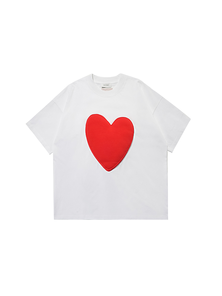 3D Heart Cotton Padding Oversized Short Sleeve T-Shirt - Couples