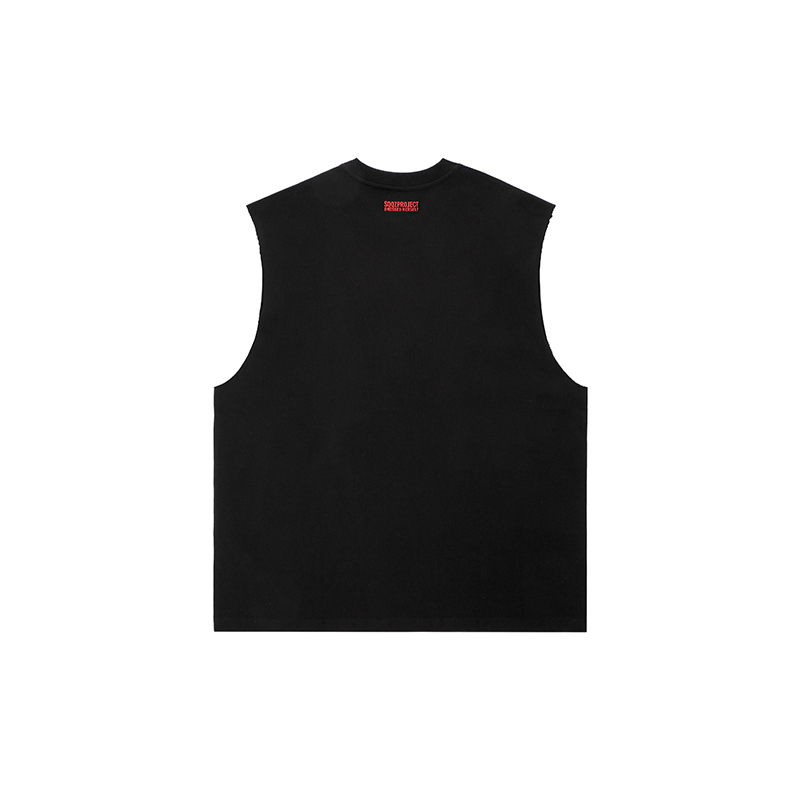 Cotton-filled 3D Raised H! Text Sleeveless Tank Hand-printed Design Unisex Oversized Comfort Streetwear Top SQQZ PROJECT Original