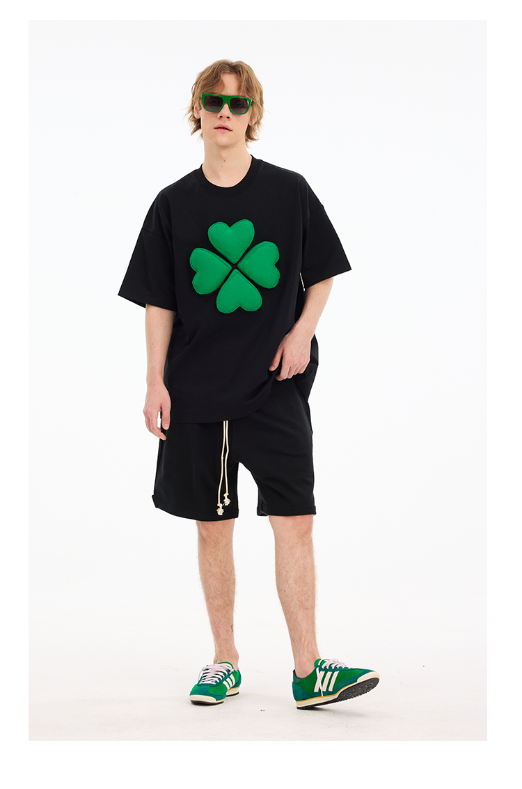 3D Clover Cotton Padding Oversized Short Sleeve T-Shirt - Couples