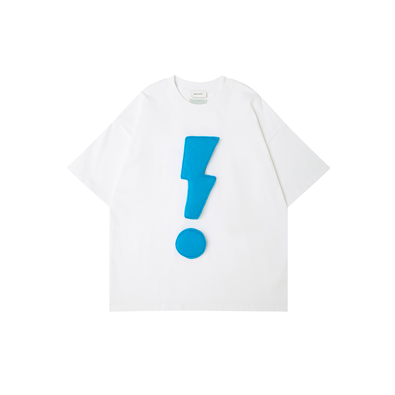 3D Lightning & Exclamation Cotton Padding Oversized Short Sleeve T-Shirt - Couples