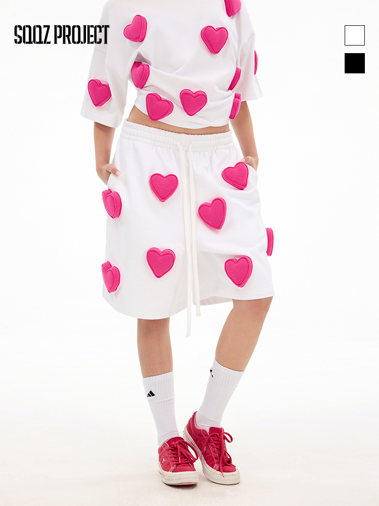 3D Multi Hearts Cotton Padding Sweatpants Shorts - Couples