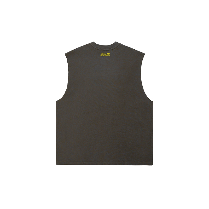 Cotton-filled 3D Raised H! Text Sleeveless Tank Hand-printed Design Unisex Oversized Comfort Streetwear Top SQQZ PROJECT Original