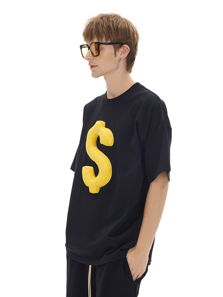 Cotton-filled 3D Raised Dollar Sign T-shirt Hand-printed Design Crewneck Unisex Oversized Comfort Streetwear Top SQQZ PROJECT Original