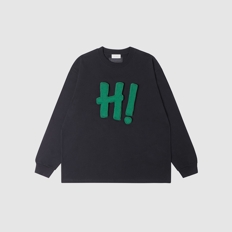 Cotton-filled 3D Raised HI Graphic Longsleeve T-shirt Hand-printed Design Oversized Unisex Comfort Streetwear Top SQQZ PROJECT Original