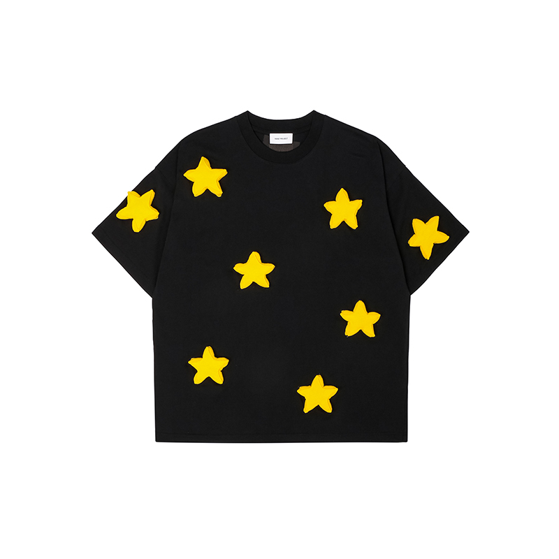 3D Stars Pattern Cotton Padding Oversized Short Sleeve T-Shirt - Couples