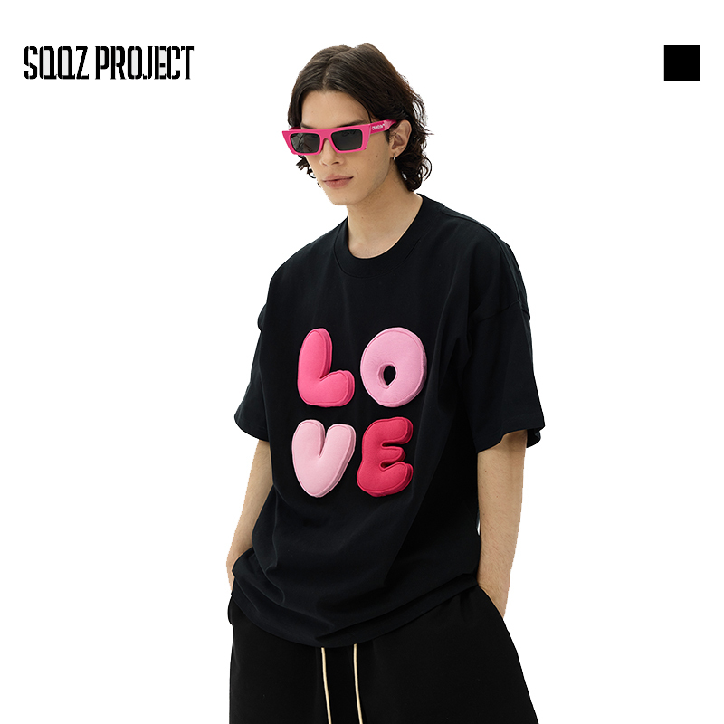 3D Letter "LOVE" Crewneck Heavyweight Oversized T-Shirt - Unisex