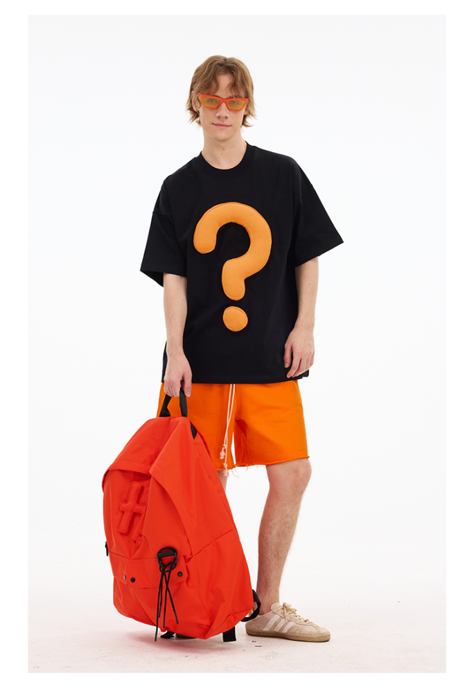 3D Question Mark Cotton Padding Oversized Crewneck Short Sleeve T-Shirt - Couples