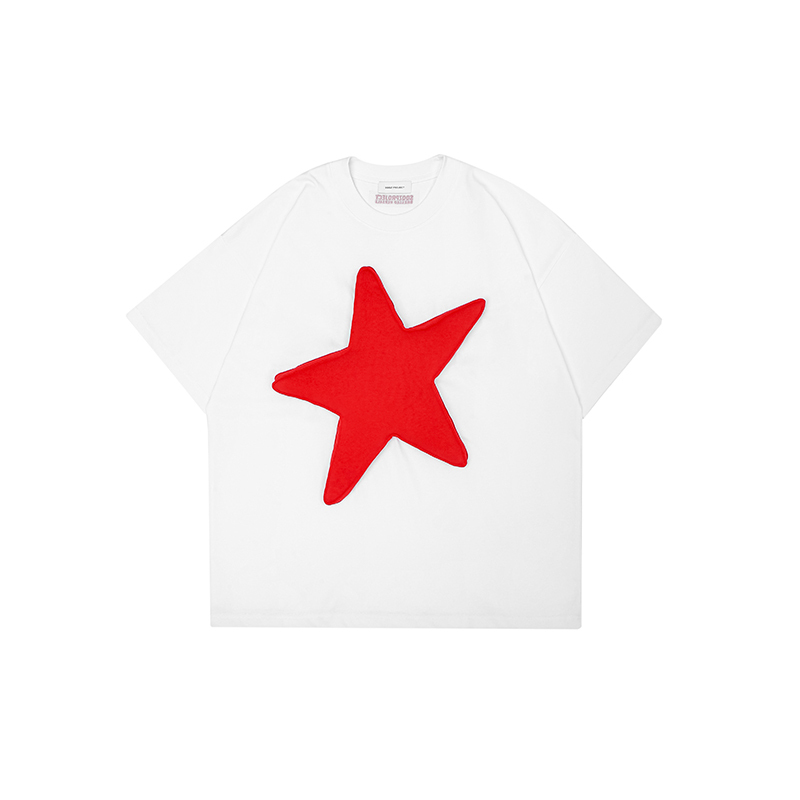 Color Block 3D Star Cotton Padding Oversized Short Sleeve T-Shirt - Unisex