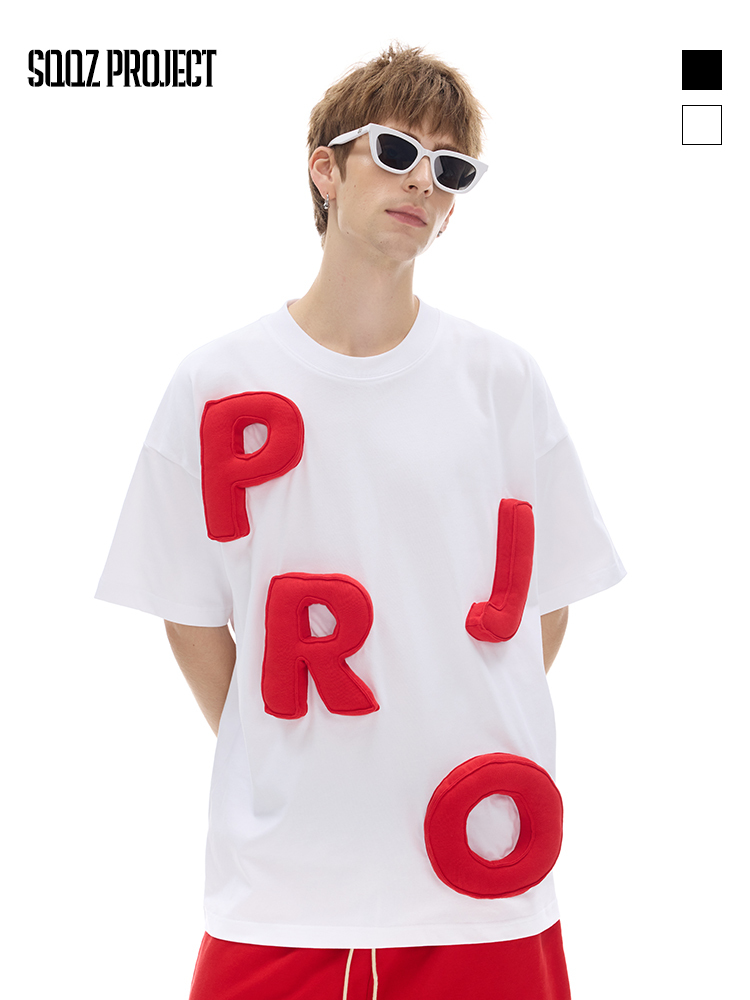 Cotton-filled 3D Raised Brand Logo T-shirt Hand-printed Design Crewneck Unisex Oversized Comfort Streetwear Top SQQZ PROJECT Original
