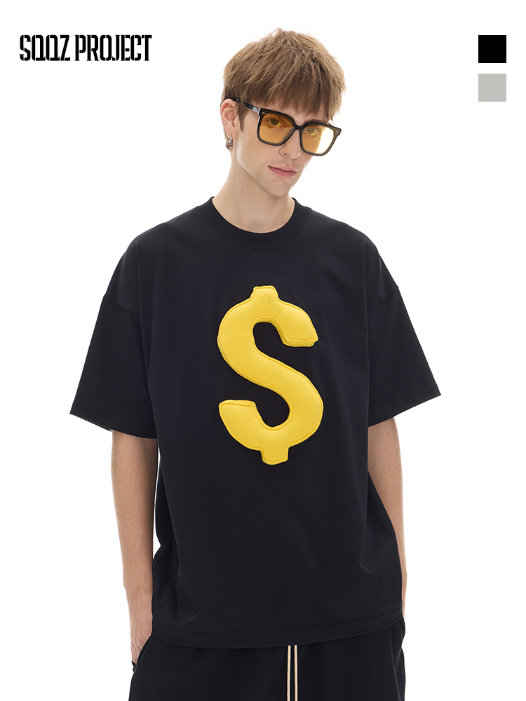 Cotton-filled 3D Raised Dollar Sign T-shirt Hand-printed Design Crewneck Unisex Oversized Comfort Streetwear Top SQQZ PROJECT Original