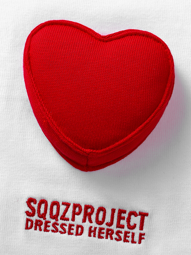 Cotton-filled 3D Single Heart Graphic T-shirt Hand-printed Design Crewneck Kids Oversized Comfort Playwear Top SQQZ PROJECT Original