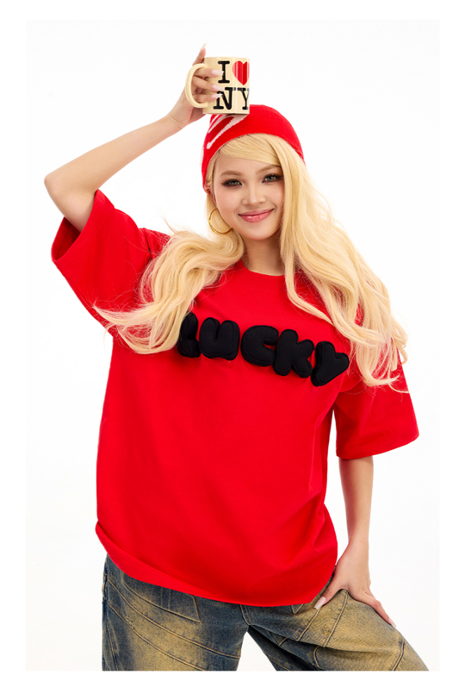 3D Lucky Puff Print Oversized Crewneck Short Sleeve T-Shirt - Unisex