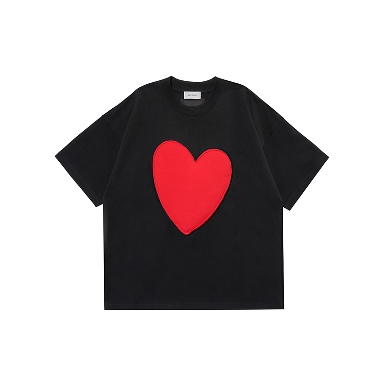 Cotton-filled 3D Raised Big Heart T-shirt Hand-printed Design Crewneck Unisex Oversized Comfort Streetwear Top SQQZ PROJECT Original