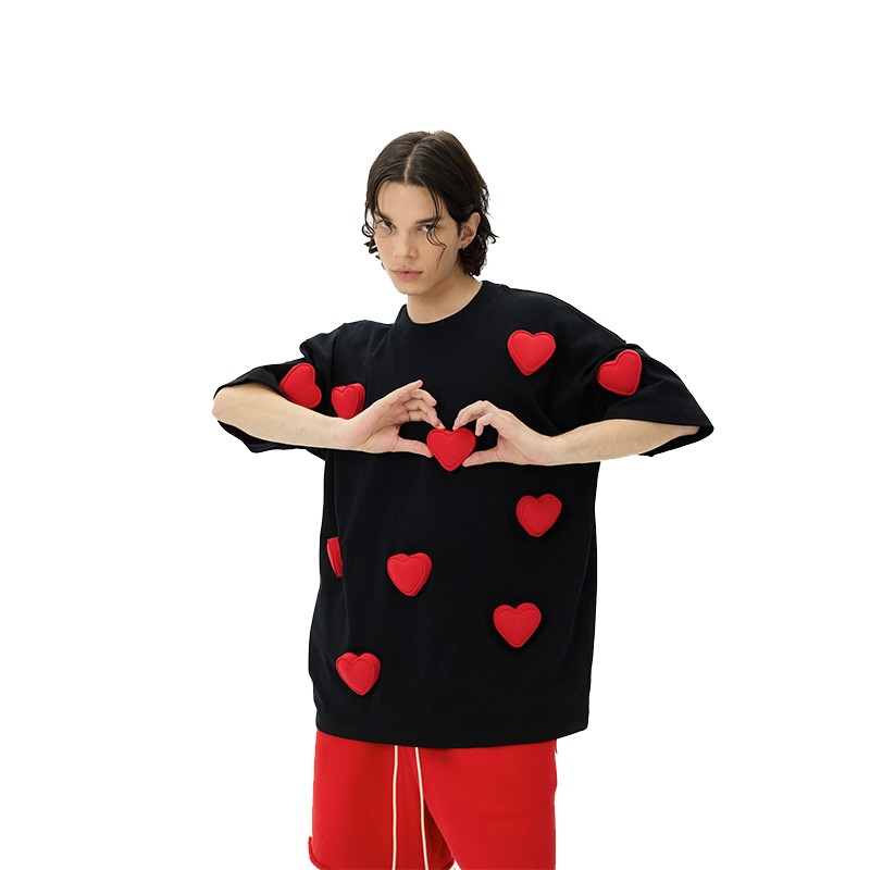 3D Embossed Heart Crewneck Heavyweight T-Shirt