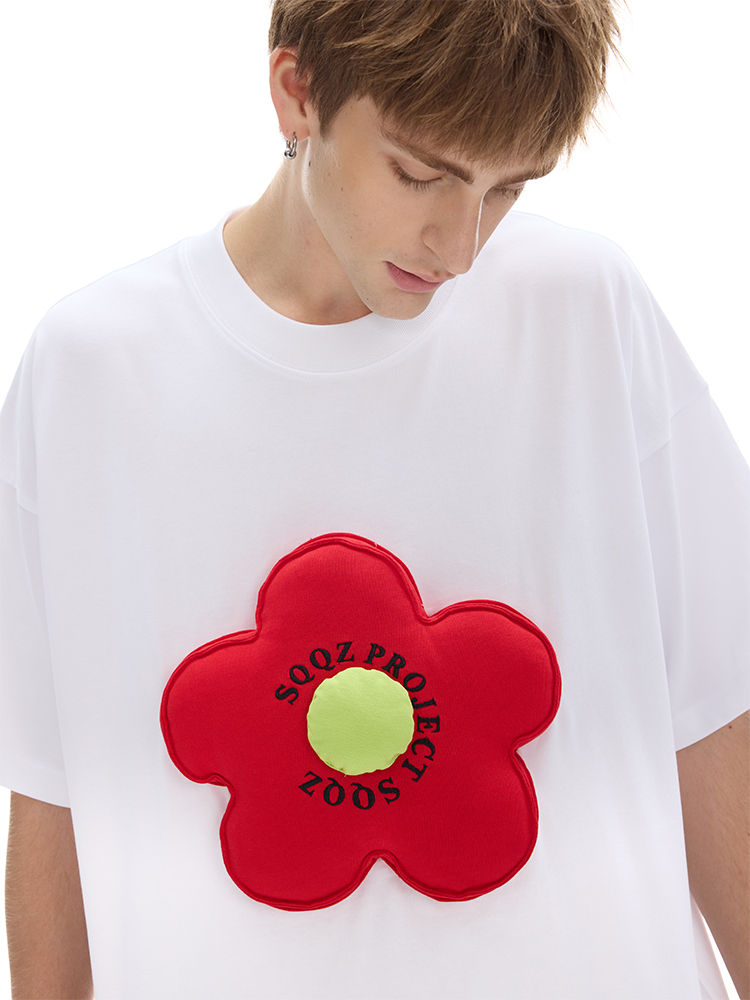 Cotton-filled 3D Floral Embroidery T-shirt Hand-stitched Design Crewneck Unisex Oversized Comfort Streetwear Top SQQZ PROJECT Original