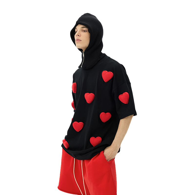 3D Embossed Heart Crewneck Heavyweight T-Shirt