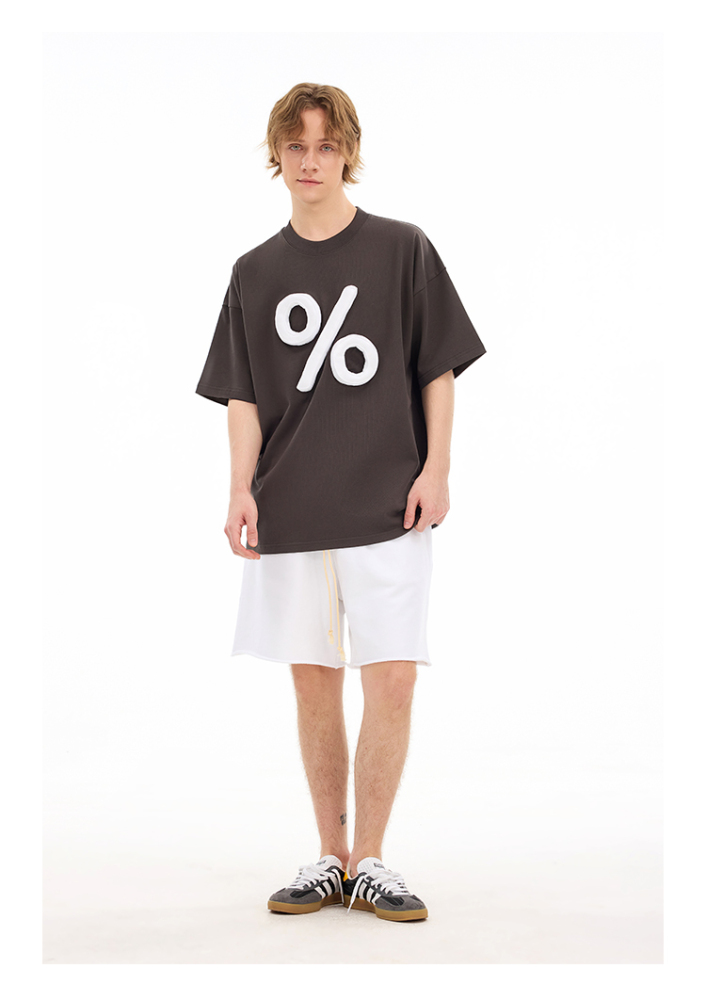 3D Percent Puff Print Oversized Crewneck Short Sleeve T-Shirt - Unisex