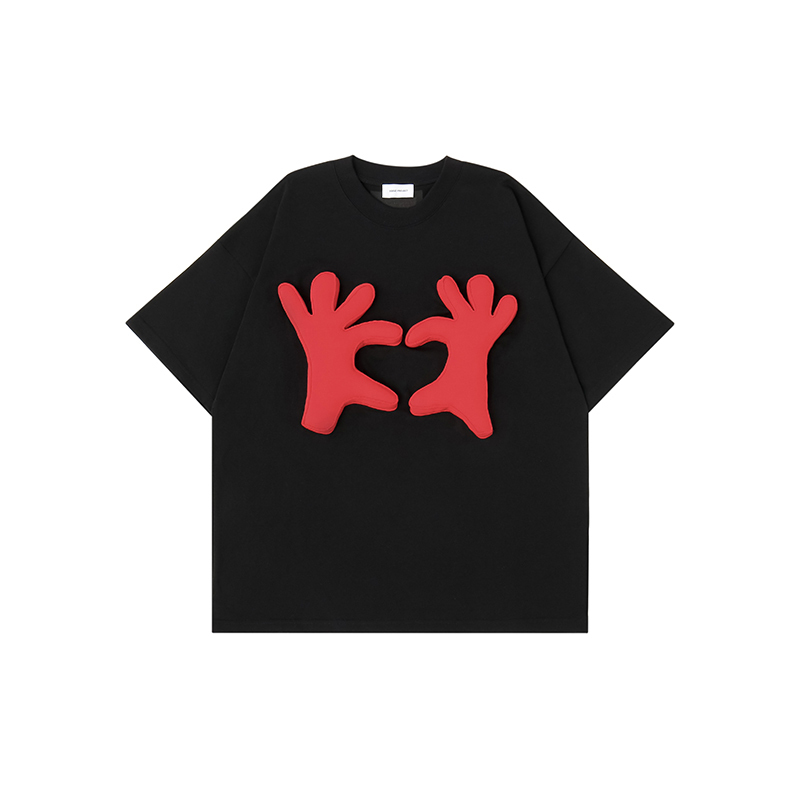 Cotton-filled 3D Raised Hand Gesture Graphic T-shirt Hand-printed Design Crewneck Unisex Oversized Comfort Streetwear Top SQQZ PROJECT Original