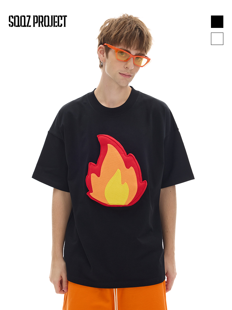 Cotton-filled 3D Gradient Flames T-shirt Hand-printed Design Crewneck Unisex Oversized Comfort Streetwear Top SQQZ PROJECT Original