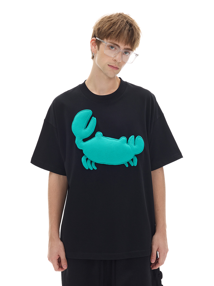 Cotton-filled 3D Crab Graphic T-shirt Hand-printed Design Crewneck Unisex Oversized Comfort Streetwear Top SQQZ PROJECT Original