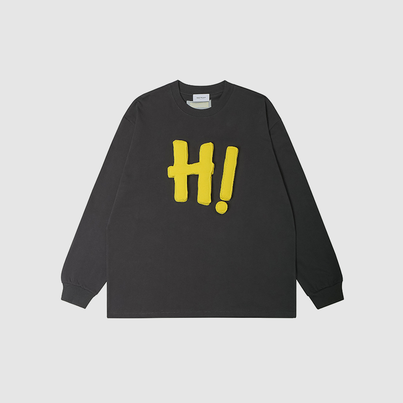 Cotton-filled 3D Raised HI Graphic Longsleeve T-shirt Hand-printed Design Oversized Unisex Comfort Streetwear Top SQQZ PROJECT Original