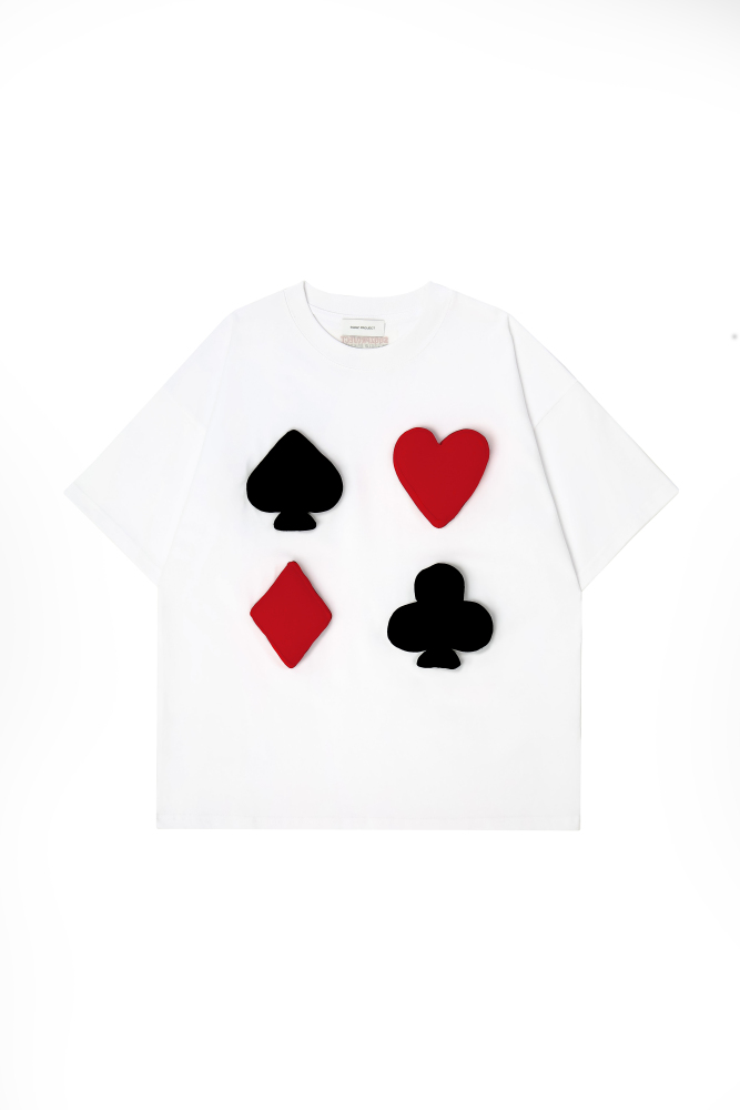 3D Poker Suits Puff Print Oversized Short Sleeve T-Shirt - Couples